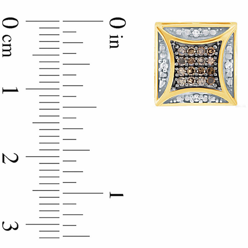 Men's 1/5 CT. T.W. Champagne and White Composite Diamond Cushion Stud Earrings in 10K Gold with Black Rhodium