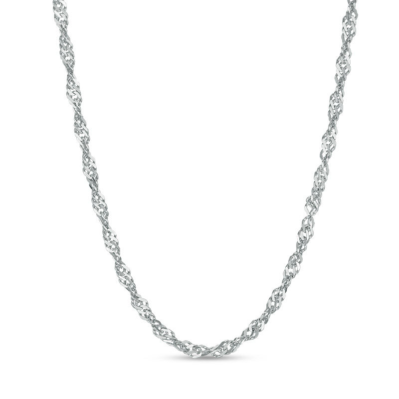 Main Image 1 of 030 Gauge Diamond-Cut Singapore Chain Necklace in 14K White Gold - 20"