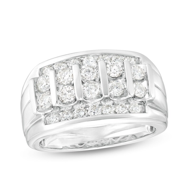 Main Image 1 of Men's 1-1/2 CT. T.W. Diamond Vertical Multi-Row Ring in 14K White Gold