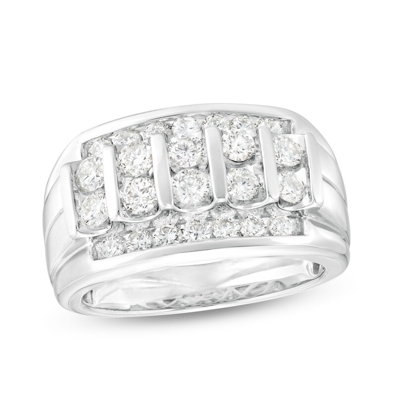 Men's 1-1/2 CT. T.W. Diamond Vertical Multi-Row Ring in 14K White Gold