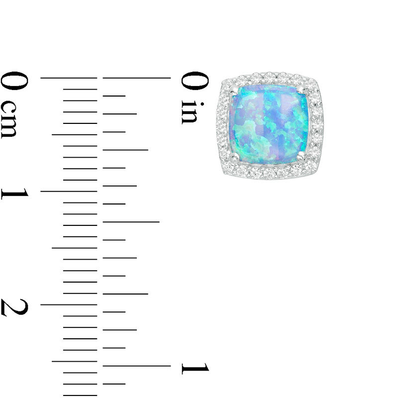 7.0 Cushion-Cut Lab-Created Blue Opal and White Sapphire Frame Stud Earrings in Sterling Silver