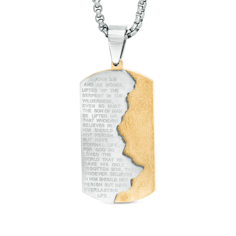 Men's "John 3:16" Dog Tag Pendant in Two-Tone Stainless Steel - 24"
