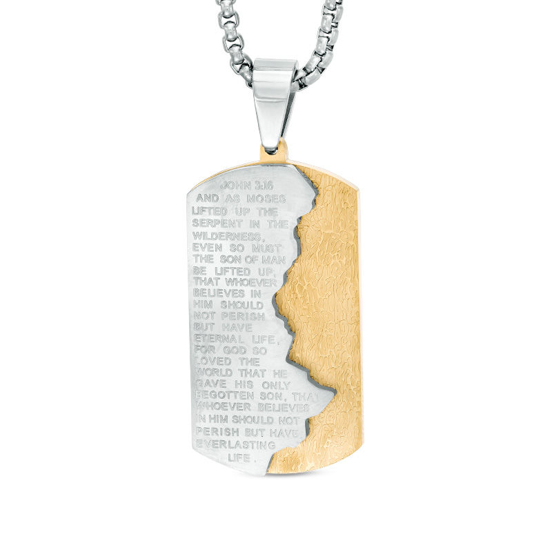 Main Image 1 of Men's "John 3:16" Dog Tag Pendant in Two-Tone Stainless Steel - 24"