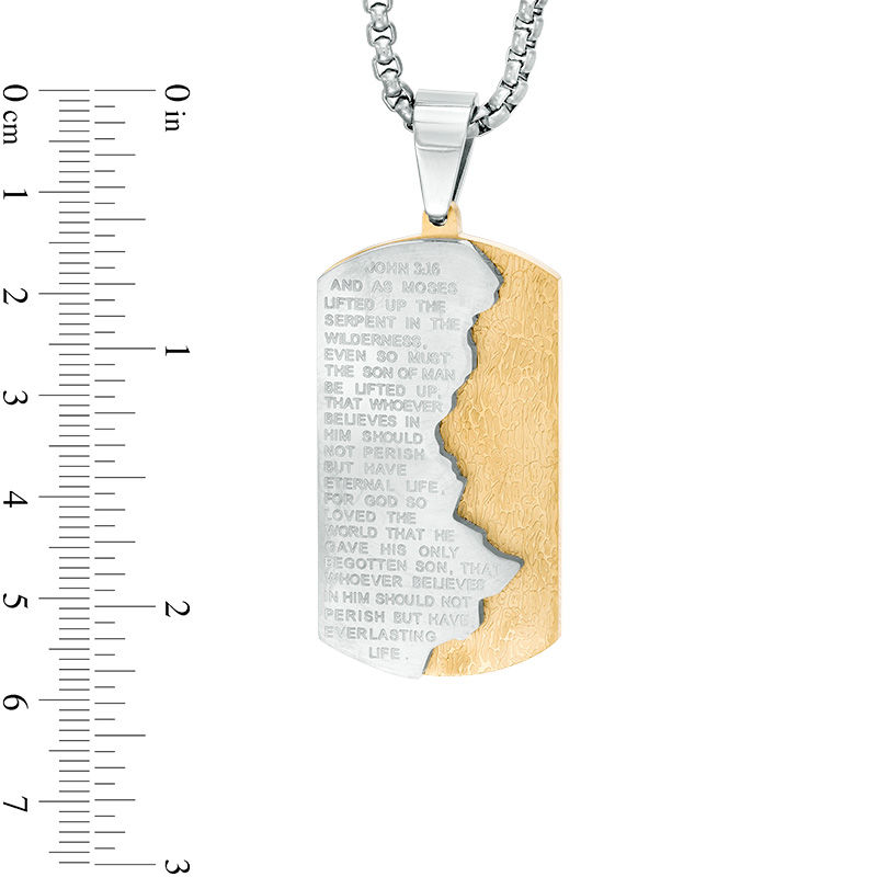 Main Image 3 of Men's "John 3:16" Dog Tag Pendant in Two-Tone Stainless Steel - 24"