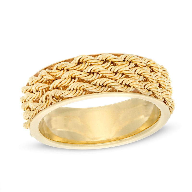 Main Image 1 of Made in Italy 6.0mm Triple Row Rope Chain Ring in 14K Gold - Size 7