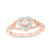 Thumbnail Image 0 of 1/4 CT. T.W. Diamond Heart Frame Claddagh-Style Promise Ring in 10K Rose Gold