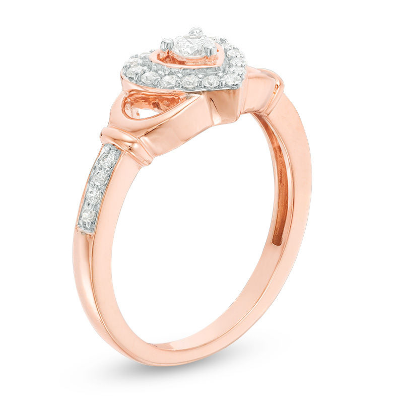 1/4 CT. T.W. Diamond Heart Frame Claddagh-Style Promise Ring in 10K Rose Gold