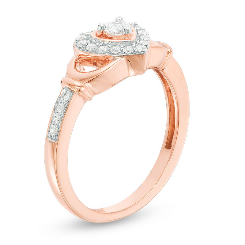 Main Image 2 of 1/4 CT. T.W. Diamond Heart Frame Claddagh-Style Promise Ring in 10K Rose Gold