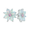 Thumbnail Image 1 of Multi-Shaped Lab-Created Opal and Pink Sapphire Flower Stud Earrings in Sterling Silver