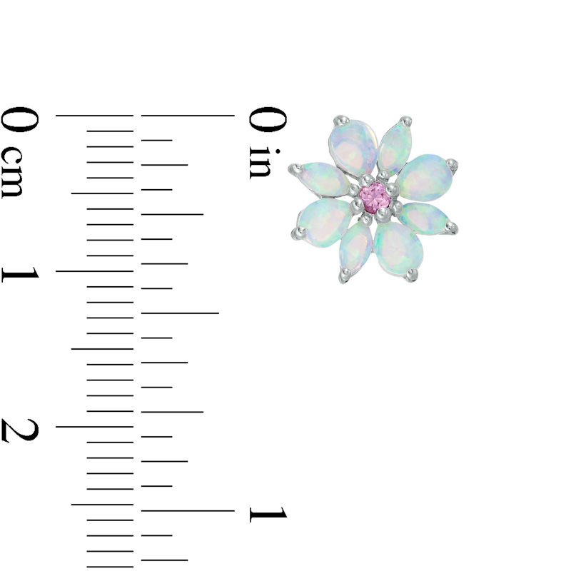 Main Image 2 of Multi-Shaped Lab-Created Opal and Pink Sapphire Flower Stud Earrings in Sterling Silver