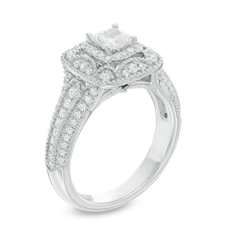 Vera Wang Love Collection 1 CT. T.W. Princess-Cut Diamond Frame Vintage-Style Engagement Ring in 14K White Gold