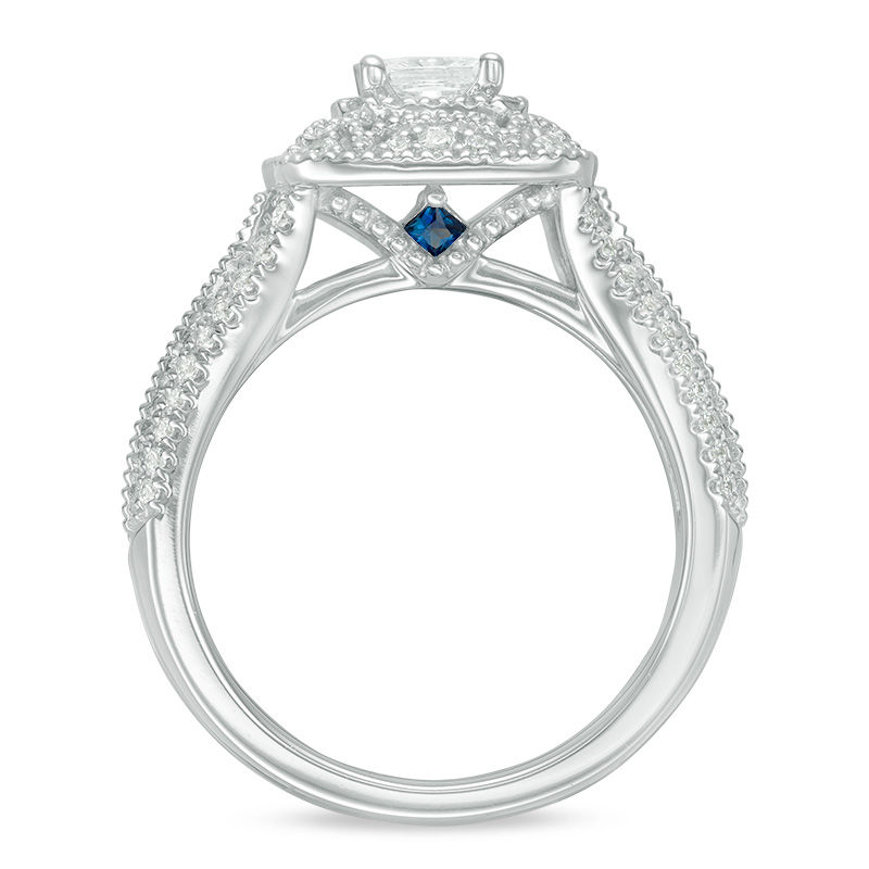 Vera Wang Love Collection 1 CT. T.W. Princess-Cut Diamond Frame Vintage-Style Engagement Ring in 14K White Gold