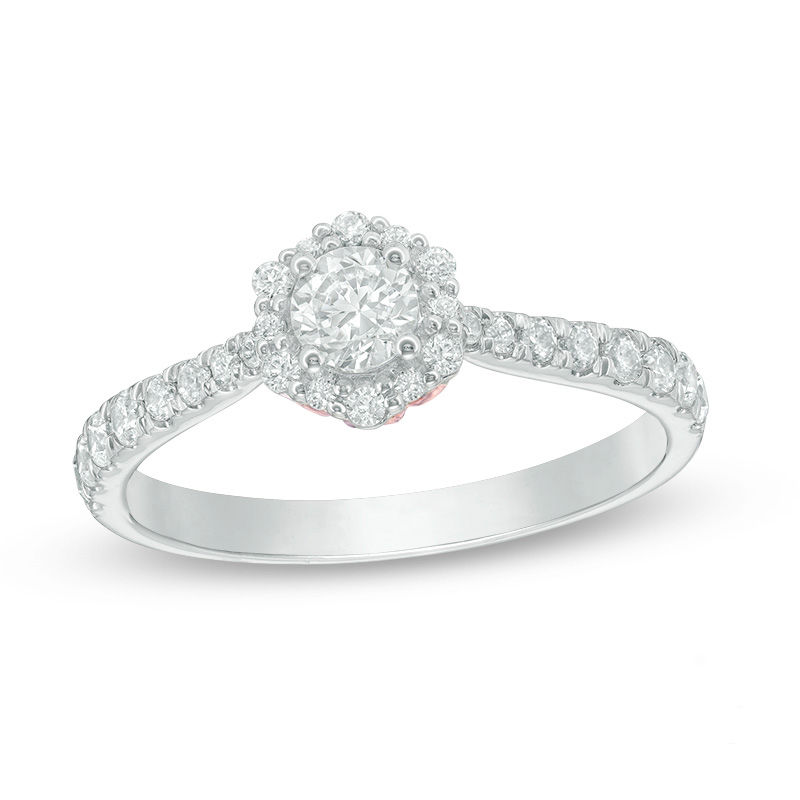 Main Image 1 of Love's Destiny by Zales 5/8 CT. T.W. Certified Diamond Hexagon Frame Engagement Ring in 14K Two-Tone Gold (I/I1)