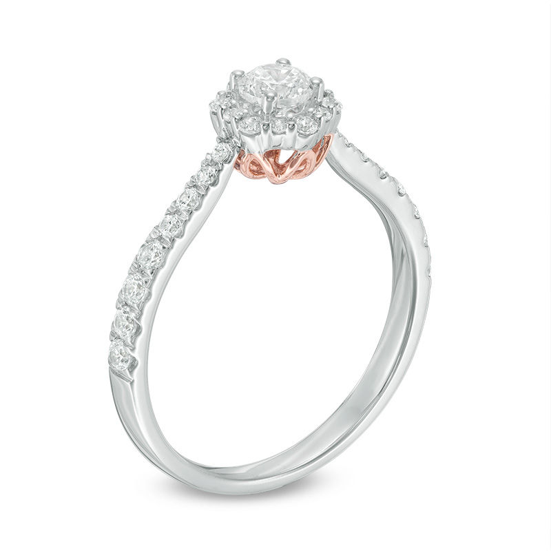 Main Image 2 of Love's Destiny by Zales 5/8 CT. T.W. Certified Diamond Hexagon Frame Engagement Ring in 14K Two-Tone Gold (I/I1)
