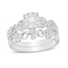 Thumbnail Image 1 of 1/3 CT. T.W. Diamond Frame Vine-Shank Vintage-Style Interlocking Bridal Set in 10K White Gold