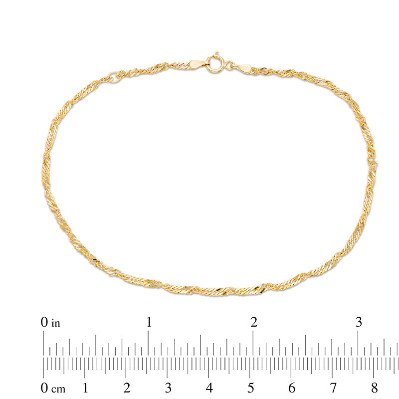 Diamond-Cut Singapore Chain Anklet in 10K Gold - 10"