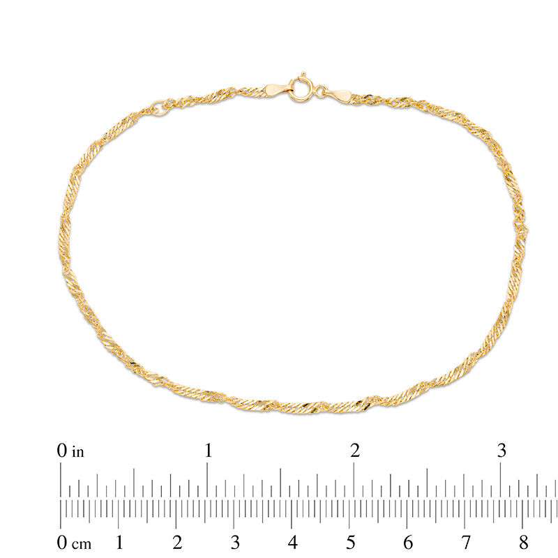Main Image 3 of Diamond-Cut Singapore Chain Anklet in 10K Gold - 10"