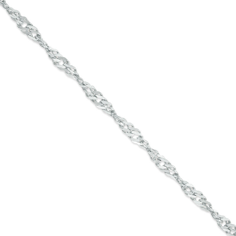 Diamond-Cut Singapore Chain Anklet in 10K White Gold - 10"