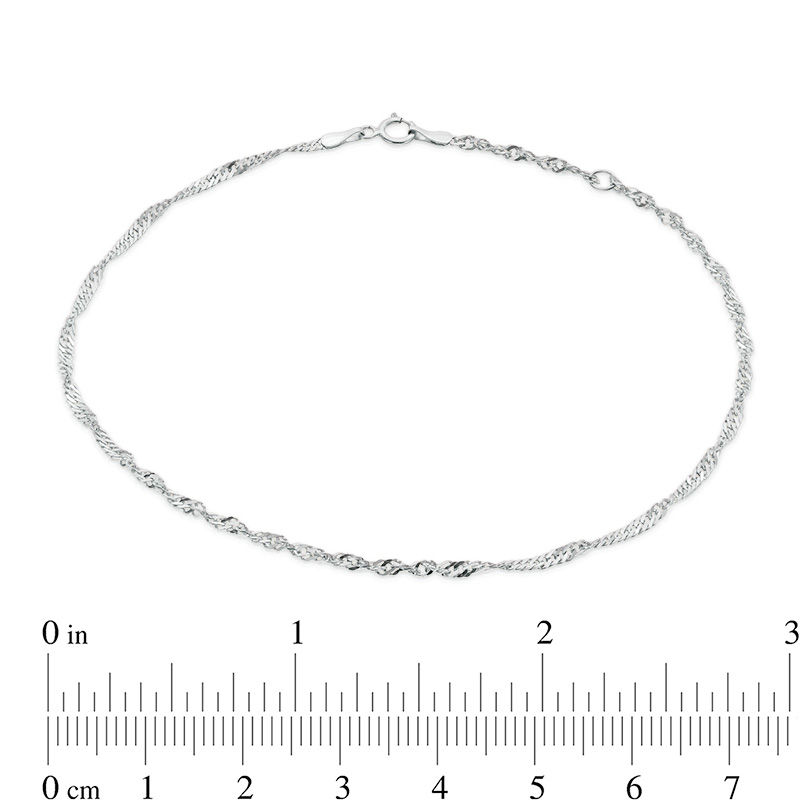 Diamond-Cut Singapore Chain Anklet in 10K White Gold - 10"