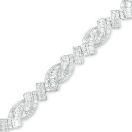 2 CT. T.W. Baguette and Round Diamond Bypass Bracelet in Sterling Silver