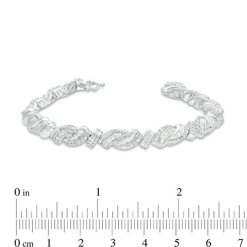Main Image 3 of 2 CT. T.W. Baguette and Round Diamond Bypass Bracelet in Sterling Silver
