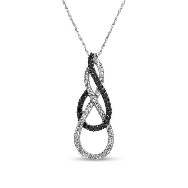 1/2 CT. T.W. Black and White Diamond Twist Crossover Pendant in 10K White Gold
