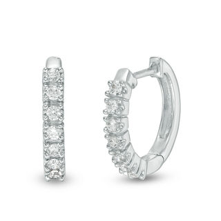 10k White Gold Diamond Double Row Crossover Hoop Earrings 1/5 ct 