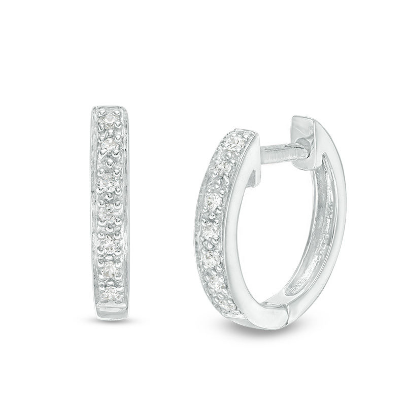 1/20 CT. T.W. Diamond Huggie Hoop Earrings in 14K White Gold