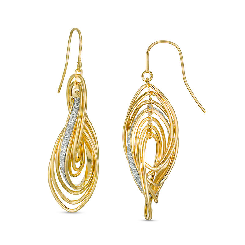 Main Image 1 of Made in Italy Glitter Enamel Layered Wave Drop Earrings in 14K Gold