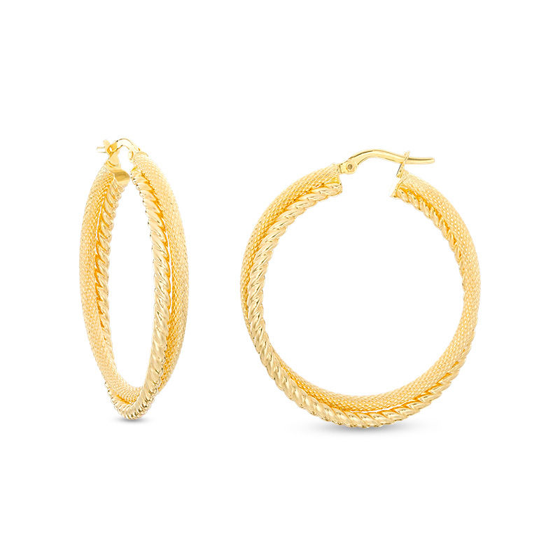 Made in Italy Rope-Textured Double Hoop Earrings in 14K Gold