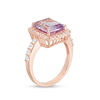 Thumbnail Image 1 of Rose de France Amethyst and Lab-Created White Sapphire Frame Ring in Sterling Silver with 18K Rose Gold Plate