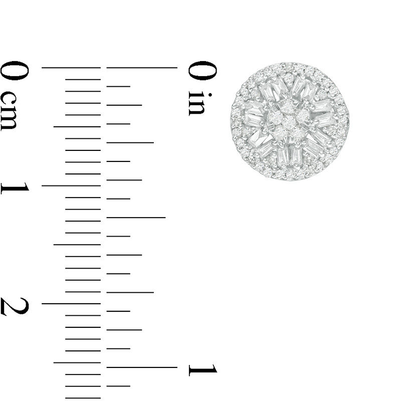 Main Image 2 of 1/2 CT. T.W. Baguette and Round Multi-Diamond Frame Stud Earrings in 10K White Gold