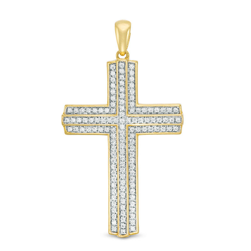 Men's 1/2 CT. T.W. Diamond Cross Necklace Charm in 10K Gold