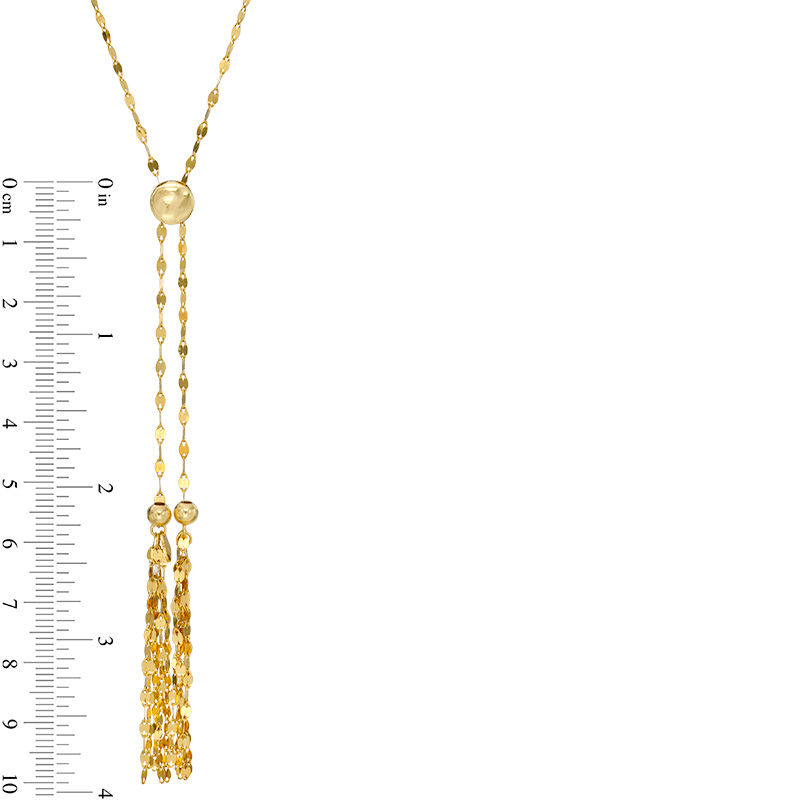 Main Image 2 of Made in Italy Mirror Flat-Link Double Tassel Lariat-Style Bolo Necklace in 14K Gold - 26"