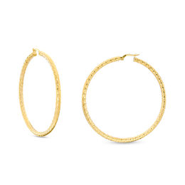 Made in Italy 3.2 x 50.0mm Diamond-Cut Hoop Earrings in 14K Gold