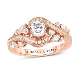 Adrianna Papell 1-1/8 CT. T.W. Certified Diamond Bypass Frame Leaf-Shank Engagement Ring in 14K Rose Gold (I/I1)