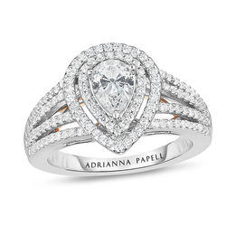 Adrianna Papell 1-1/2 CT. T.W. Certified Pear-Shaped Diamond Double Frame Engagement Ring in 14K Two-Tone Gold (I/I1)