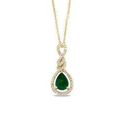 EFFY™ Collection Pear-Shaped Emerald and 1/5 CT. T.W. Diamond Cascading Pendant in 14K Gold