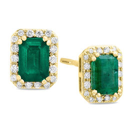 EFFY™ Collection Emerald-Cut Emerald and 1/5 CT. T.W. Diamond Frame Stud Earrings in 14K Gold