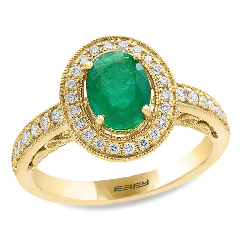EFFY™ Collection Oval Emerald and 3/8 CT. T.W. Diamond Frame Vintage-Style Ring in 14K Gold