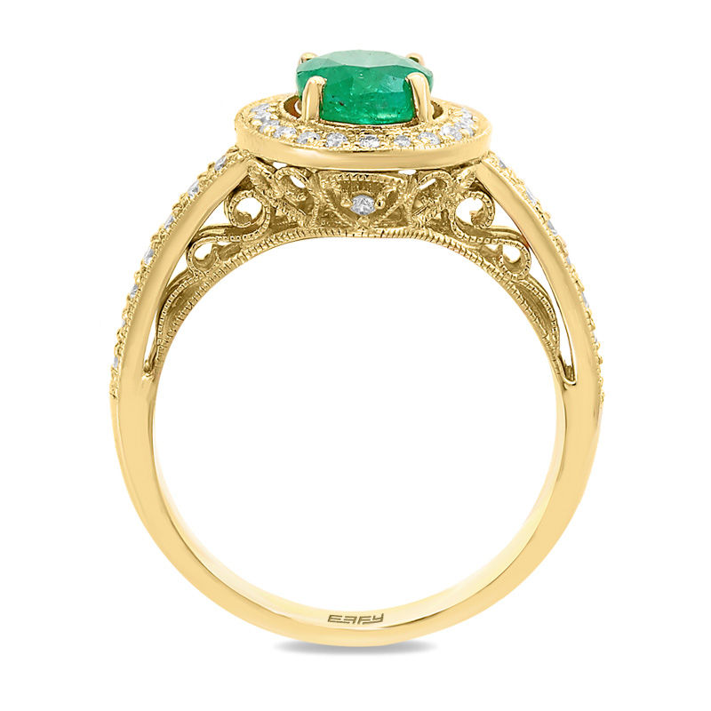 Main Image 3 of EFFY™ Collection Oval Emerald and 3/8 CT. T.W. Diamond Frame Vintage-Style Ring in 14K Gold