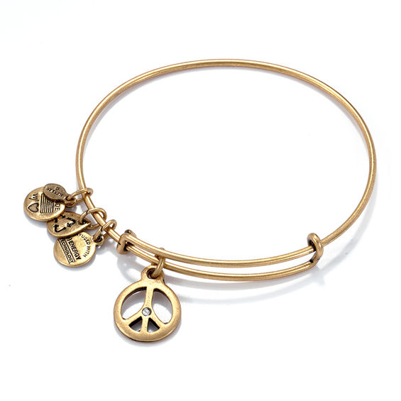 Alex and Ani World Peace Crystal Charm Bangle in Gold Tone Brass
