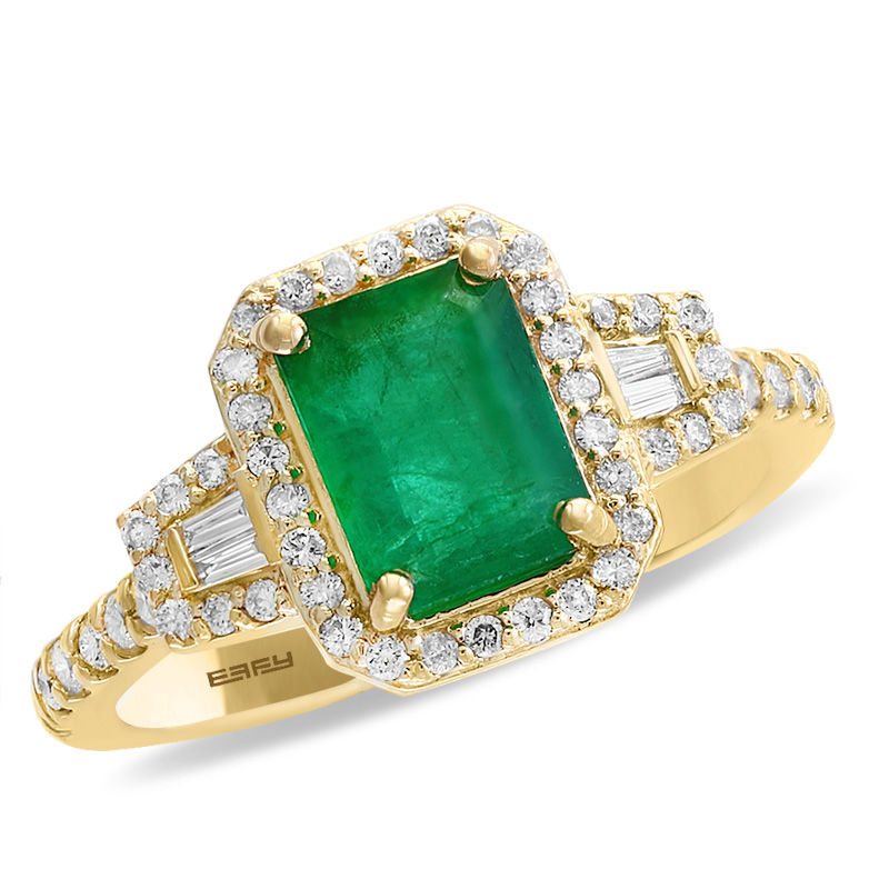 Main Image 1 of EFFY™ Collection Emerald-Cut Emerald and 1/3 CT. T.W. Diamond Ring in 14K Gold