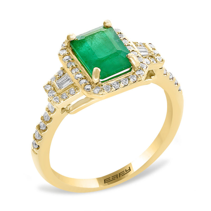 Main Image 2 of EFFY™ Collection Emerald-Cut Emerald and 1/3 CT. T.W. Diamond Ring in 14K Gold