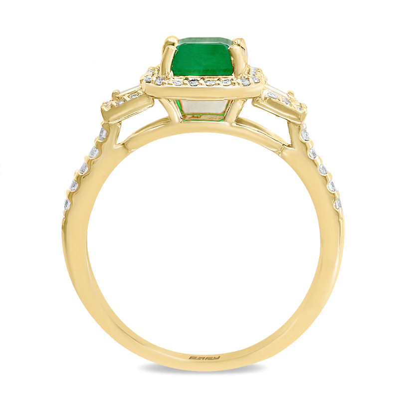 Main Image 3 of EFFY™ Collection Emerald-Cut Emerald and 1/3 CT. T.W. Diamond Ring in 14K Gold
