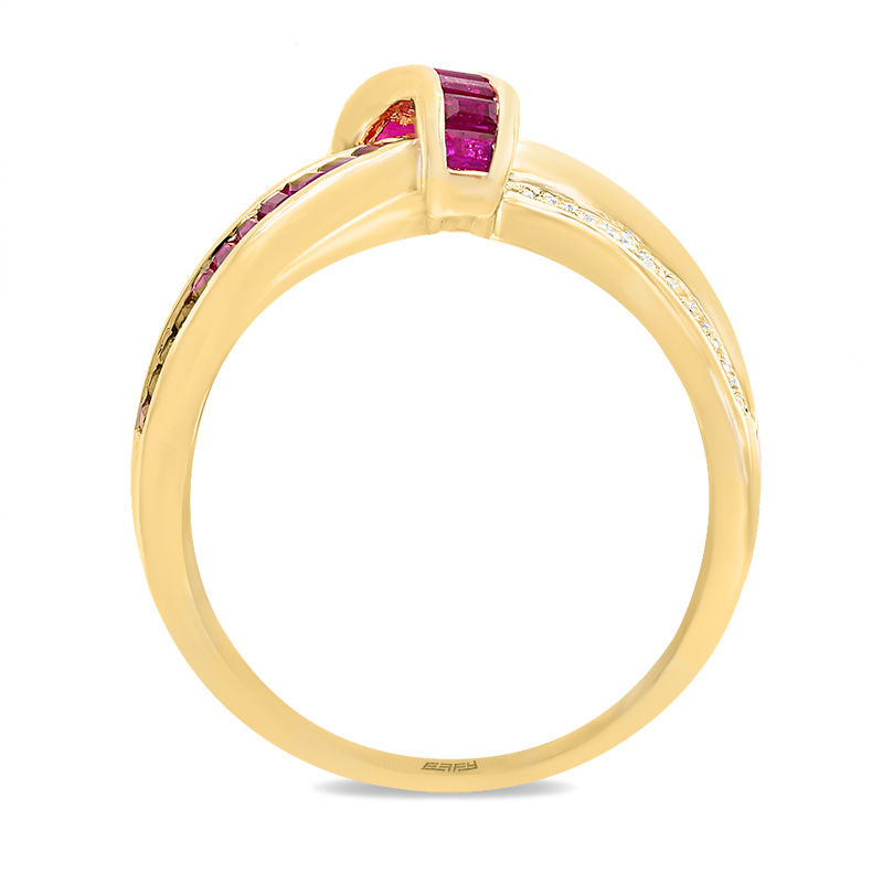 Main Image 3 of EFFY™ Collection Baguette Ruby and 1/5 CT. T.W. Diamond Knot Ring in 14K Gold