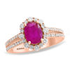 Thumbnail Image 0 of EFFY™ Collection Oval Ruby and 3/4 CT. T.W. Diamond Frame Double Row Vintage-Style Ring in 14K Rose Gold