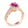 Thumbnail Image 2 of EFFY™ Collection Oval Ruby and 3/4 CT. T.W. Diamond Frame Double Row Vintage-Style Ring in 14K Rose Gold