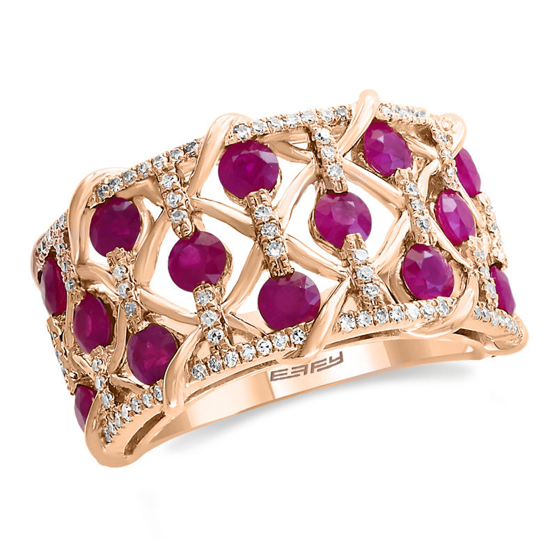 Main Image 1 of EFFY™ Collection Ruby and 1/3 CT. T.W. Diamond Woven Ring in 14K Rose Gold