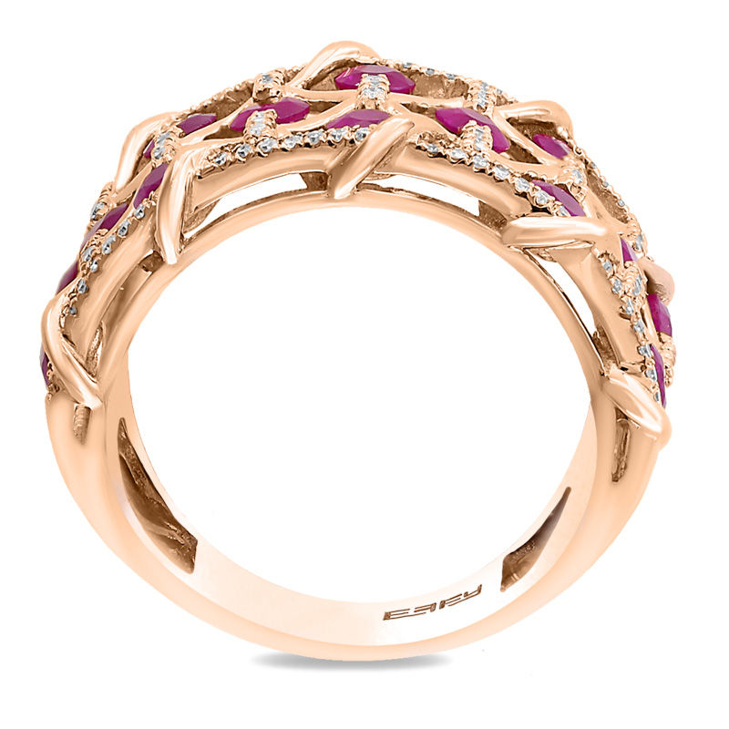 Main Image 3 of EFFY™ Collection Ruby and 1/3 CT. T.W. Diamond Woven Ring in 14K Rose Gold